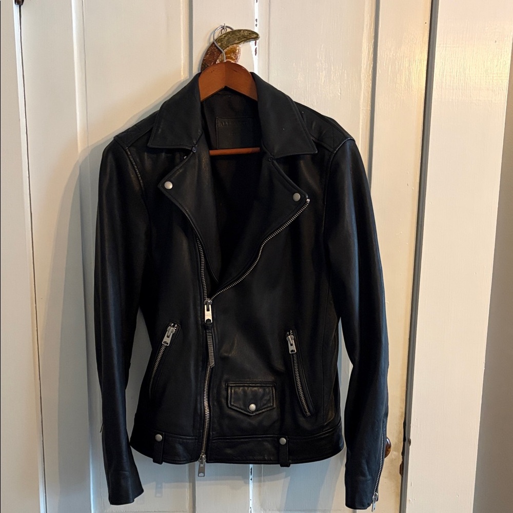 All Saints black leather jacket. Size small. Excellent condition.